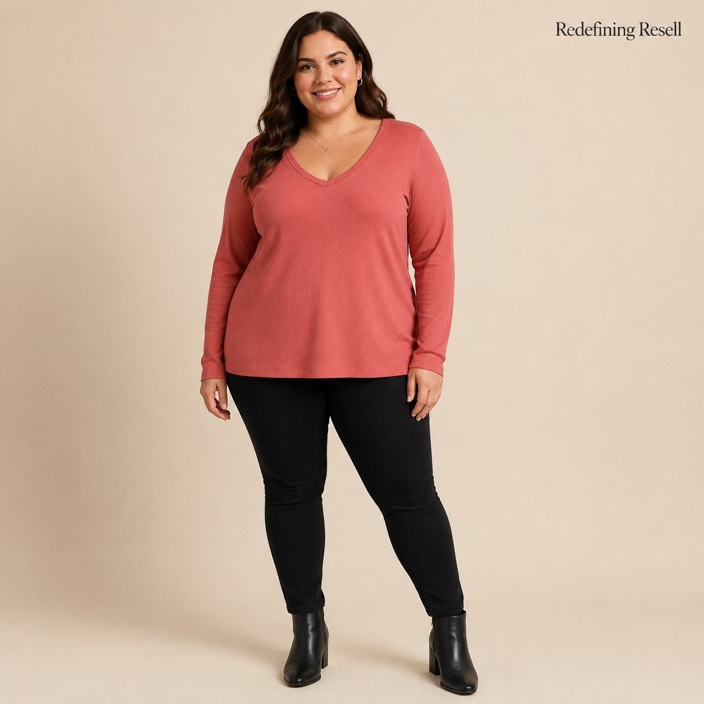 Torrid Super Soft Rib V-Neck Long Sleeve Top Faded Rose Size 0 L 12 New